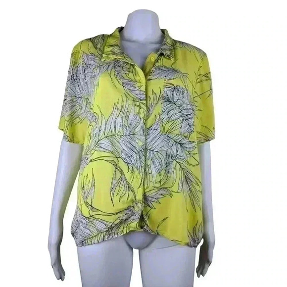 Wild Fable Plus Size XXLβNeon Yellow Hawaiian Tropical Palm Leaf Art ButtonβDown - Picture 2 of 12